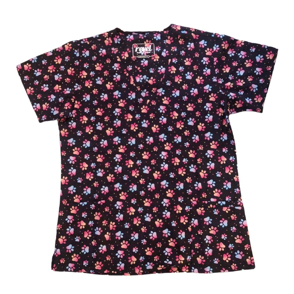 Revel Paw Print Scrub Top Size Medium